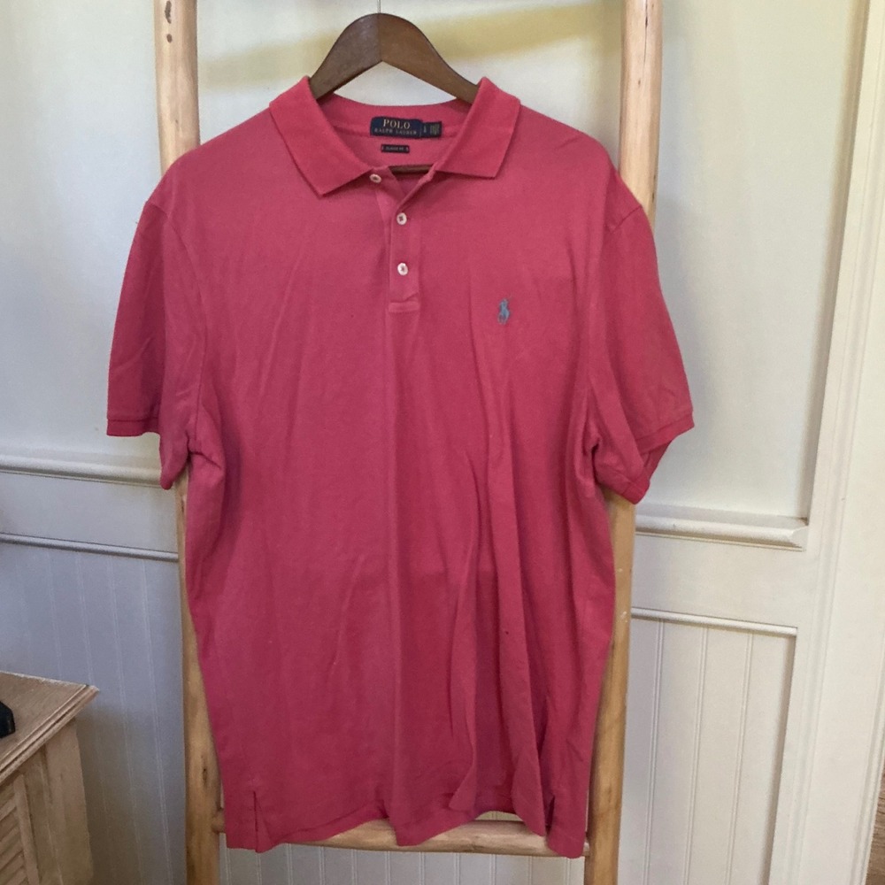 Polo Ralph Lauren Mens Classic Fit Cotton Mesh Polo Shirt Salmon Pink Large